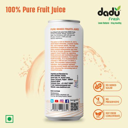 Dadu Fresh Mixed Fruit Juice | Pure Natural Juice | Not from Concentrate | No Added Sugar | No Preservatives or Artificial Flavors | Vitamin-Rich & Naturally Refreshing | 250ml (Pack of 4)