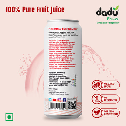 Dadu Fresh Mixed Berries Juice | Pure Natural Juice | Not from Concentrate | No Added Sugar | No Preservatives or Artificial Flavors | Blend of Strawberries, Blueberries, Mulberries & Raspberries | 250ml (Pack of 4)