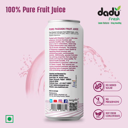 Dadu Fresh Passion Fruit Juice | Pure Natural Juice | Not from Concentrate | No Added Sugar | No Preservatives or Artificial Flavors | Naturally Refreshing | 250ml (Pack of 4)