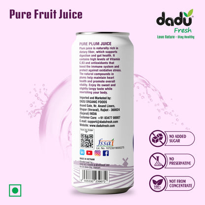 Dadu Fresh Plum Juice | Pure Natural Fruit Healthy Beverage | Not from Concentrate, No Added Sugar, No Preservatives or Artificial Flavours | Vitamin Rich & Naturally Refreshing | 4 Cans x 320ml (1280ml)