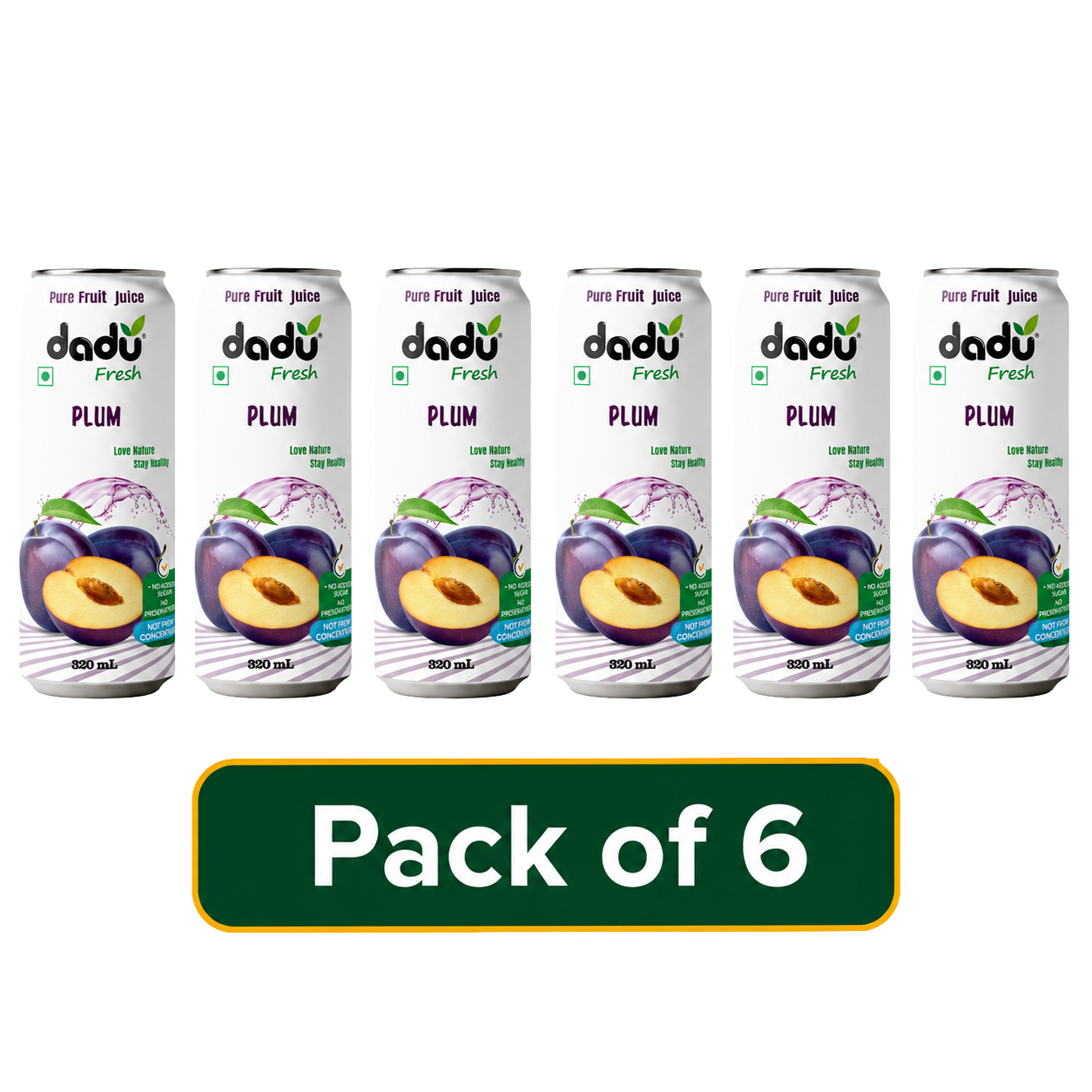 Dadu Fresh Plum Juice | 100% Pure Fruit Juice | No Added Sugar & No Preservatives | 320ml x Pack of 6 - Dadu Fresh
