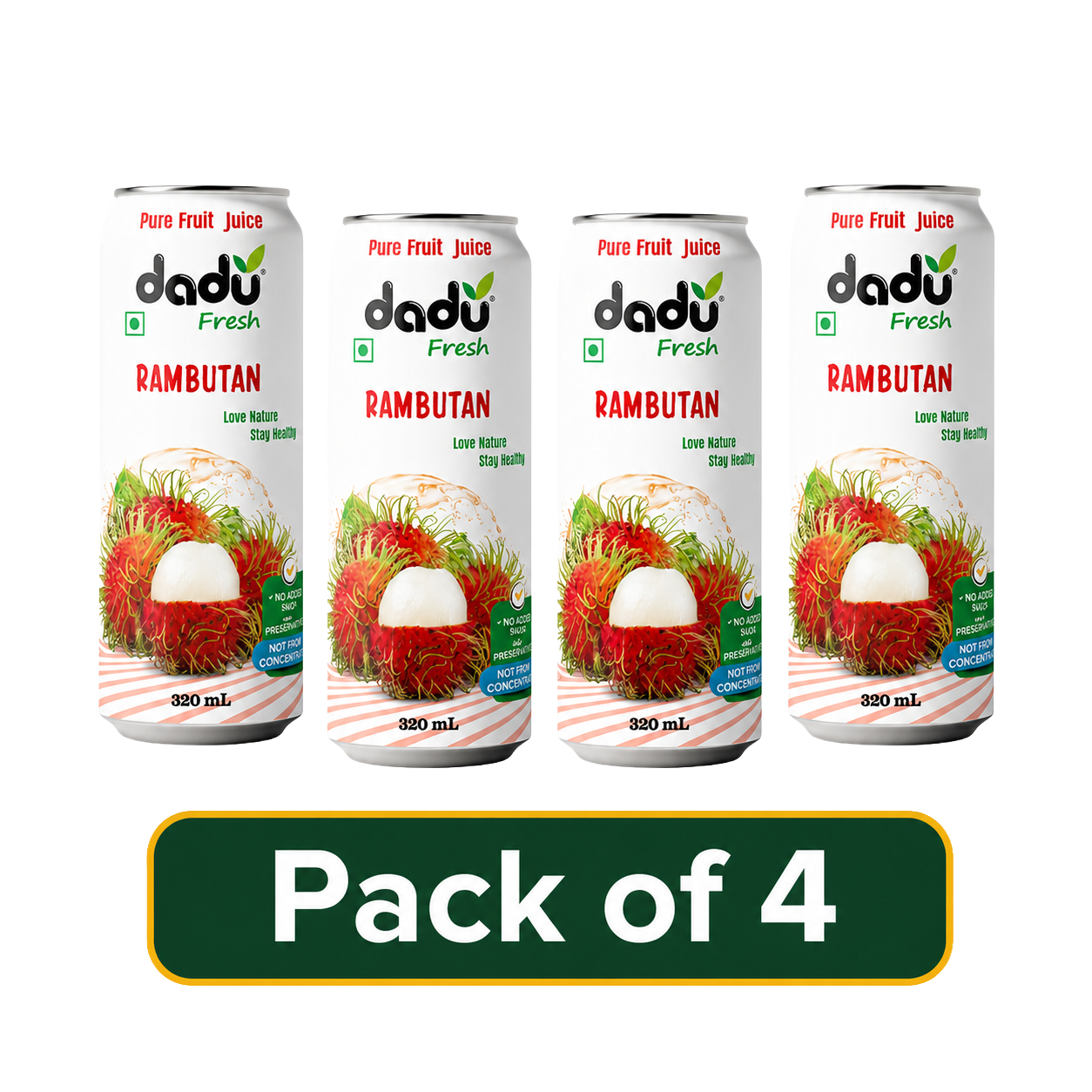 Dadu Fresh Rambutan Juice | 100% Pure Fruit Juice | No Added Sugar & No Preservatives | 320ml x Pack of 4 - Dadu Fresh