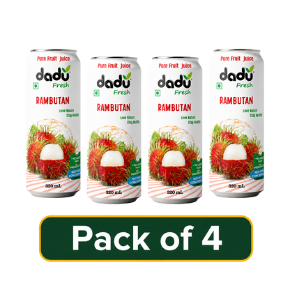 Dadu Fresh Rambutan Juice | 100% Pure Fruit Juice | No Added Sugar & No Preservatives | 320ml x Pack of 4 - Dadu Fresh