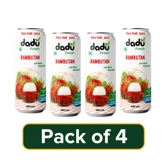 Dadu Fresh Rambutan Juice | 100% Pure Fruit Juice | No Added Sugar & No Preservatives | 320ml x Pack of 4 - Dadu Fresh