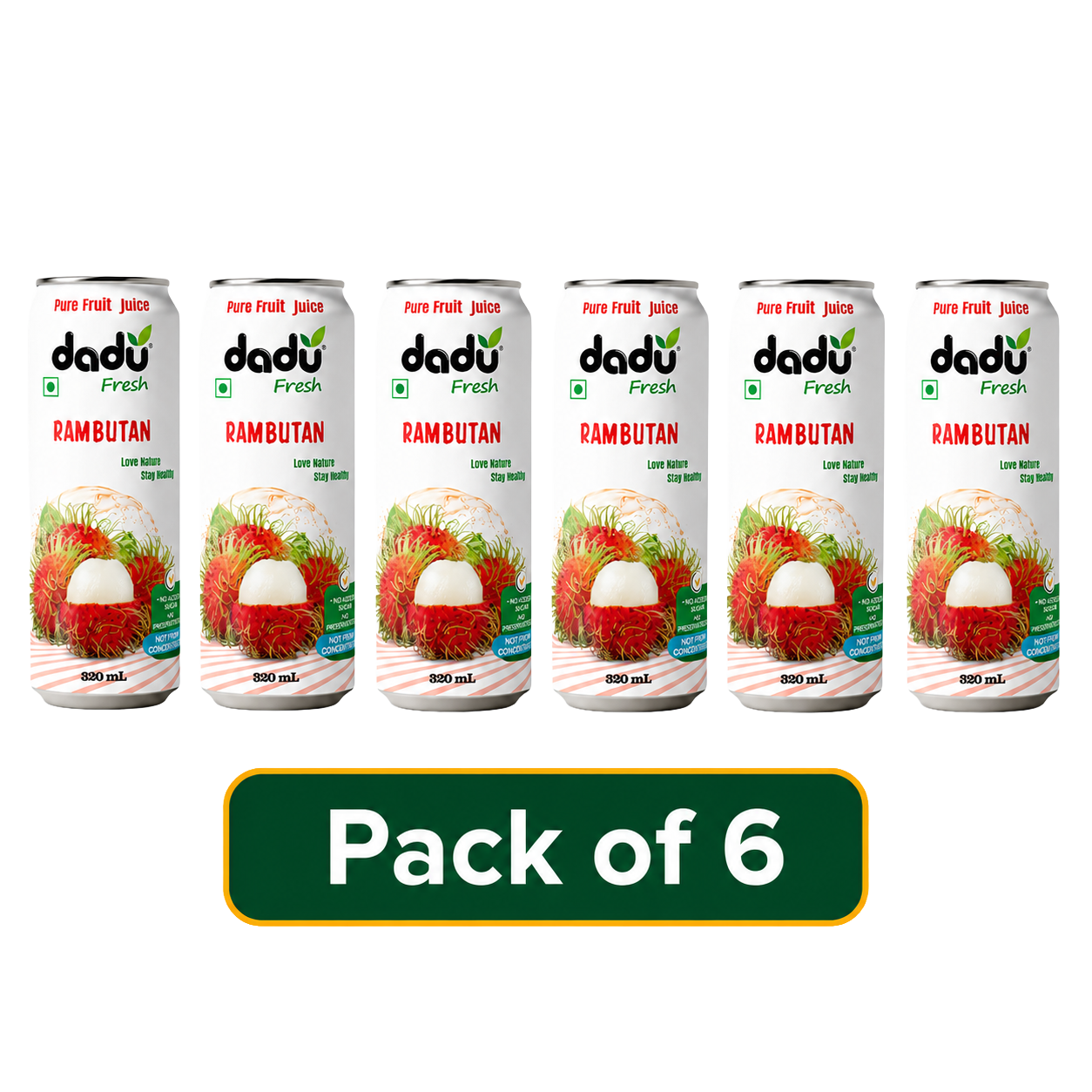 Dadu Fresh Rambutan Juice | 100% Pure Fruit Juice | No Added Sugar & No Preservatives | 320ml x Pack of 6 - Dadu Fresh