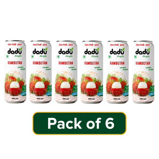 Dadu Fresh Rambutan Juice | 100% Pure Fruit Juice | No Added Sugar & No Preservatives | 320ml x Pack of 6 - Dadu Fresh