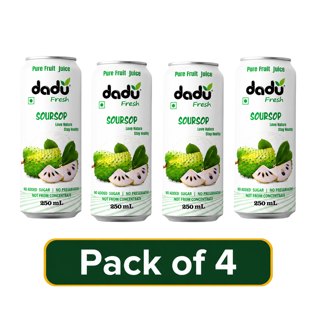 Dadu Fresh Soursop Juice | 100% Pure Fruit Juice | No Added Sugar & No Preservatives | 250ml x Pack of 4 - Dadu Fresh