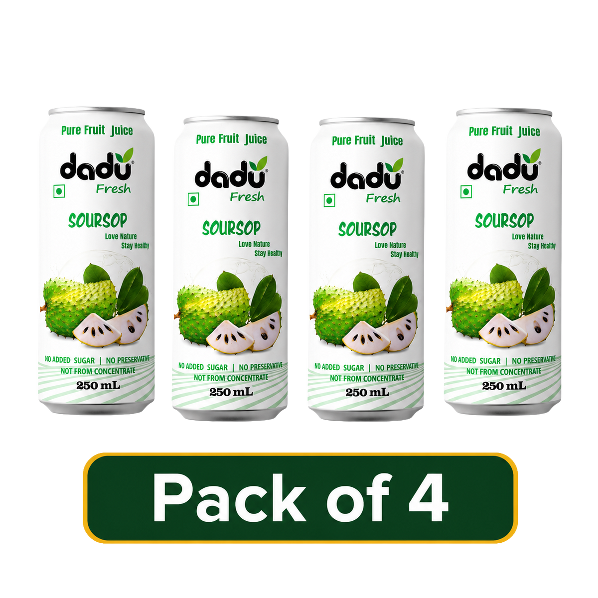Dadu Fresh Soursop Juice | 100% Pure Fruit Juice | No Added Sugar & No Preservatives | 250ml x Pack of 4 - Dadu Fresh