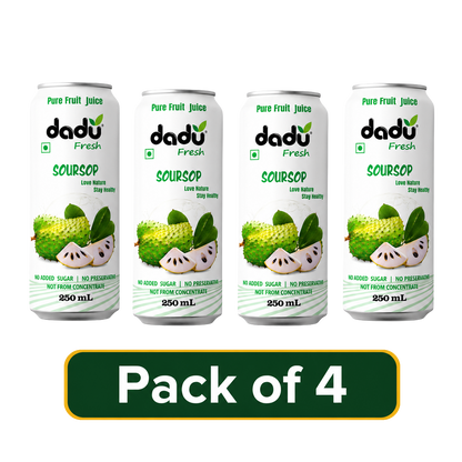 Dadu Fresh Soursop Juice | 100% Pure Fruit Juice | No Added Sugar & No Preservatives | 250ml x Pack of 4 - Dadu Fresh