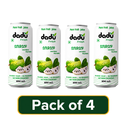 Dadu Fresh Soursop Juice | 100% Pure Fruit Juice | No Added Sugar & No Preservatives | 250ml x Pack of 4 - Dadu Fresh