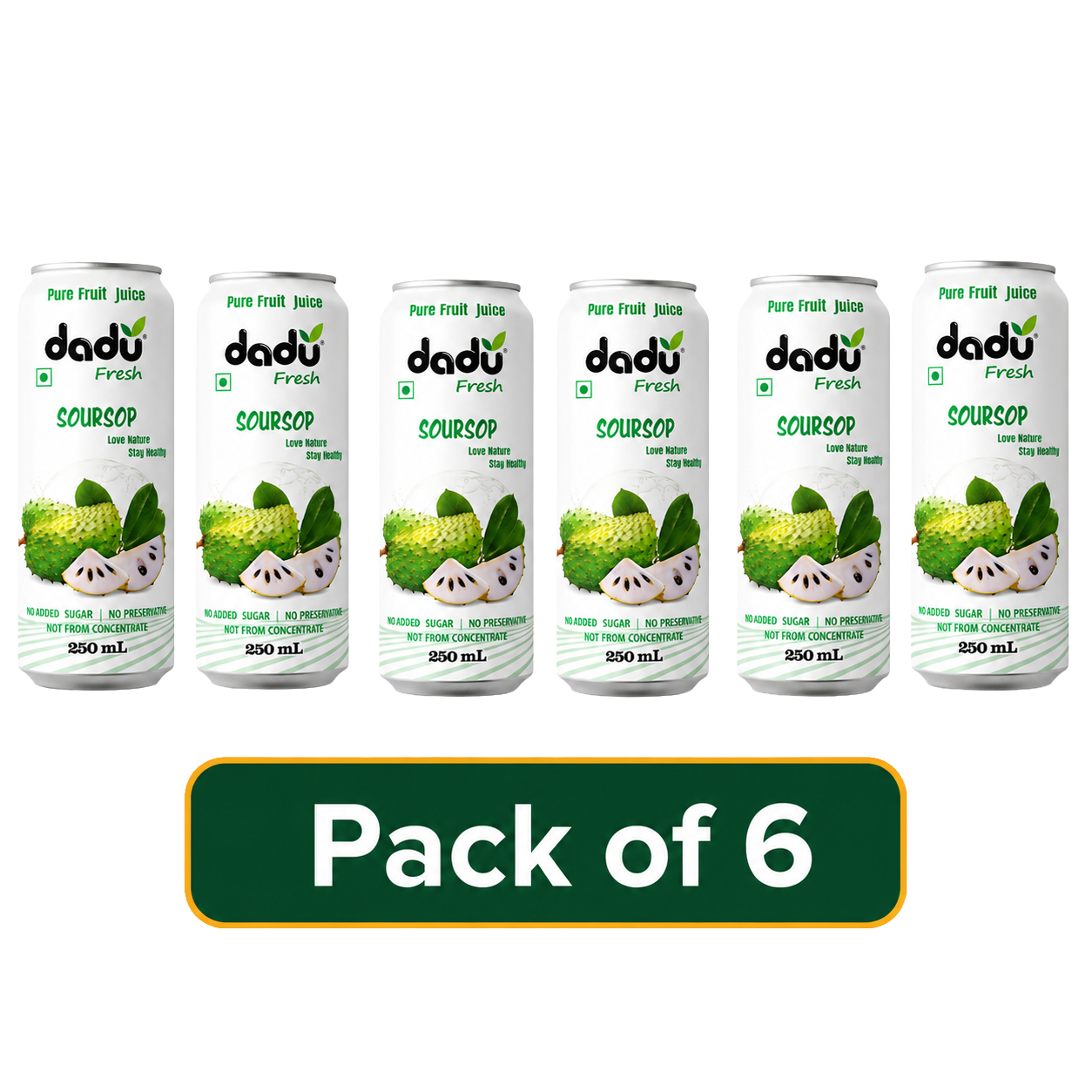 Dadu Fresh Soursop Juice | 100% Pure Fruit Juice | No Added Sugar & No Preservatives | 250ml x Pack of 6 - Dadu Fresh