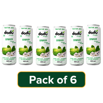 Dadu Fresh Soursop Juice | 100% Pure Fruit Juice | No Added Sugar & No Preservatives | 250ml x Pack of 6 - Dadu Fresh