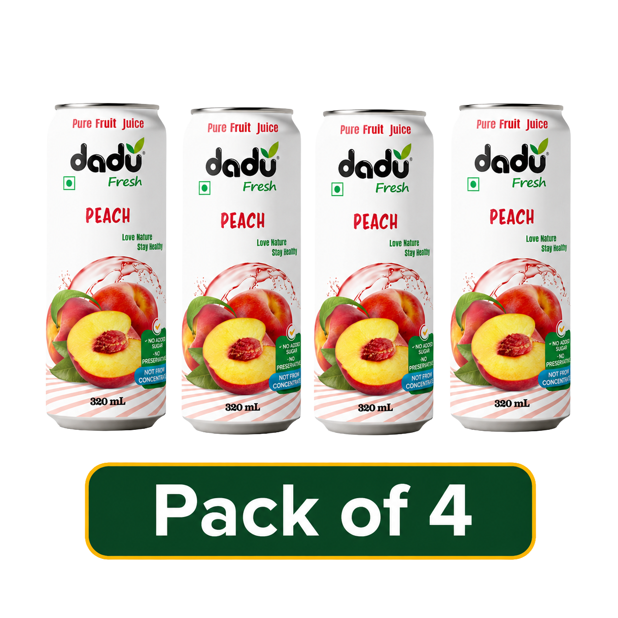Dadu Fresh Peach Juice | 100% Pure Fruit Juice | No Added Sugar & No Preservatives | 320ml x Pack of 4 - Dadu Fresh