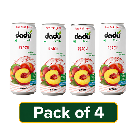 Dadu Fresh Peach Juice | 100% Pure Fruit Juice | No Added Sugar & No Preservatives | 320ml x Pack of 4 - Dadu Fresh