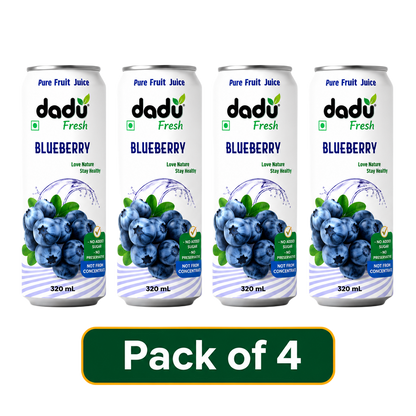 Dadu Fresh Blueberry Juice | 100% Pure Fruit Juice | No Added Sugar & No Preservatives | 320ml x Pack of 4 - Dadu Fresh