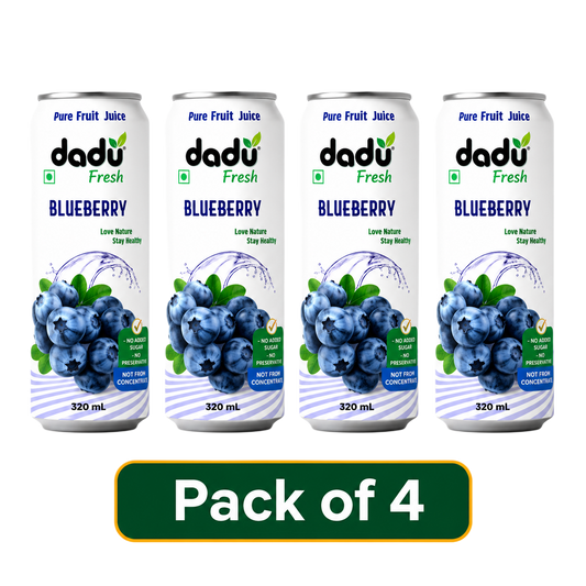 Dadu Fresh Blueberry Juice | 100% Pure Fruit Juice | No Added Sugar & No Preservatives | 320ml x Pack of 4 - Dadu Fresh
