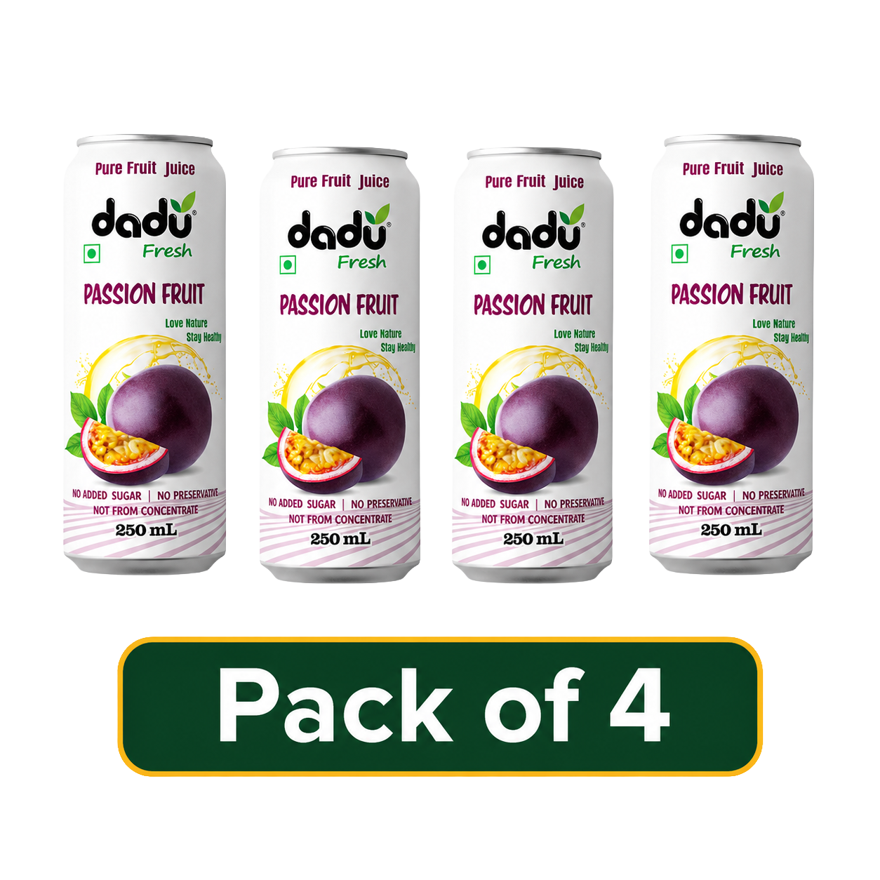 Dadu Fresh Passion Fruit Juice | 100% Pure Fruit Juice | No Added Sugar & No Preservatives | 250ml x Pack of 4 - Dadu Fresh