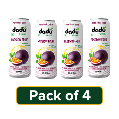Dadu Fresh Passion Fruit Juice | 100% Pure Fruit Juice | No Added Sugar & No Preservatives | 250ml x Pack of 4 - Dadu Fresh