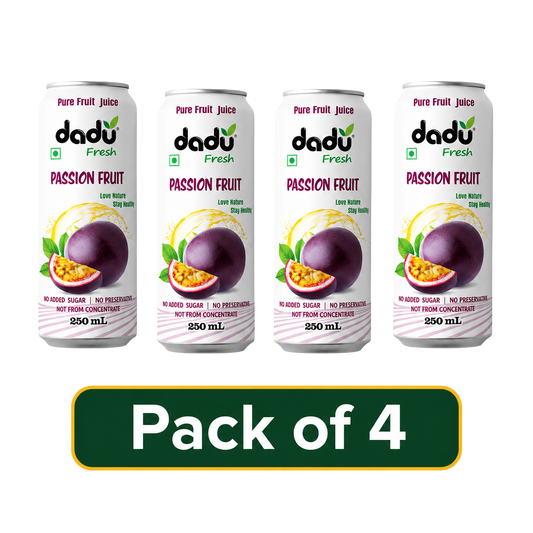 Dadu Fresh Passion Fruit Juice | 100% Pure Fruit Juice | No Added Sugar & No Preservatives | 250ml x Pack of 4 - Dadu Fresh