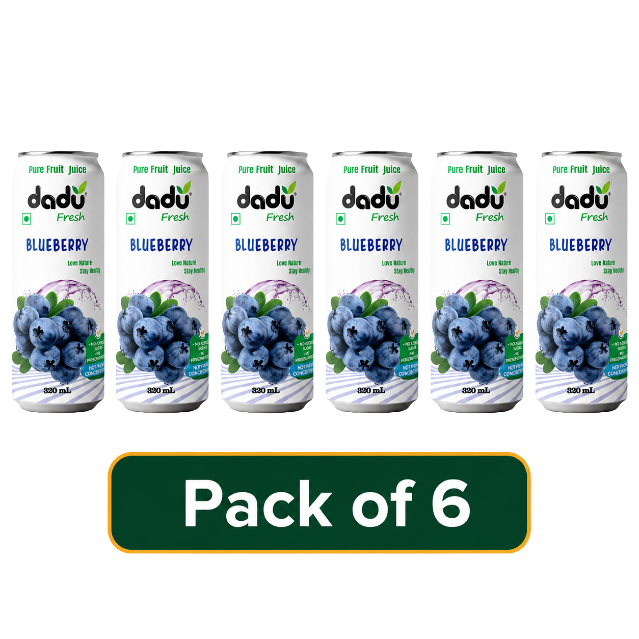 Dadu Fresh Blueberry Juice | 100% Pure Fruit Juice | No Added Sugar & No Preservatives | 320ml x Pack of 6 - Dadu Fresh