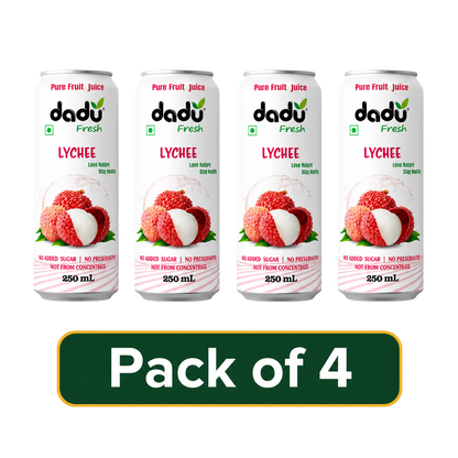 Dadu Fresh Lychee Juice | 100% Pure Fruit Juice | No Added Sugar & No Preservatives | 250ml x Pack of 4 - Dadu Fresh
