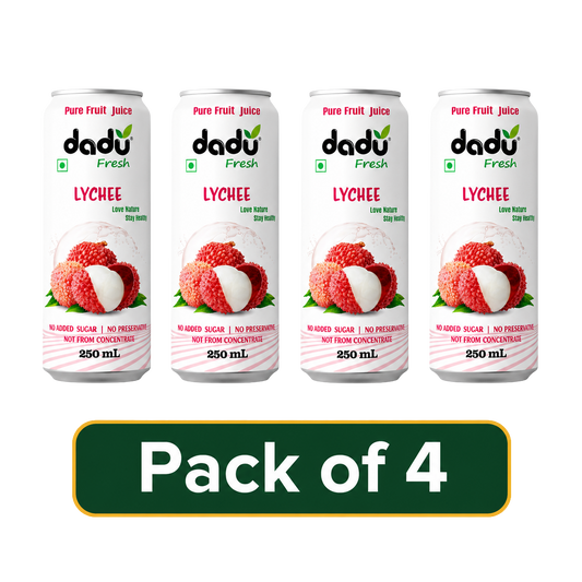 Dadu Fresh Lychee Juice | 100% Pure Fruit Juice | No Added Sugar & No Preservatives | 250ml x Pack of 4 - Dadu Fresh