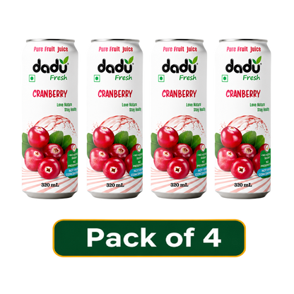 Dadu Fresh Cranberry Juice | 100% Pure Fruit Juice | No Added Sugar & No Preservatives | 320ml x Pack of 4 - Dadu Fresh