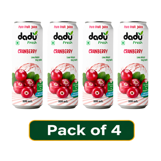 Dadu Fresh Cranberry Juice | 100% Pure Fruit Juice | No Added Sugar & No Preservatives | 320ml x Pack of 4 - Dadu Fresh