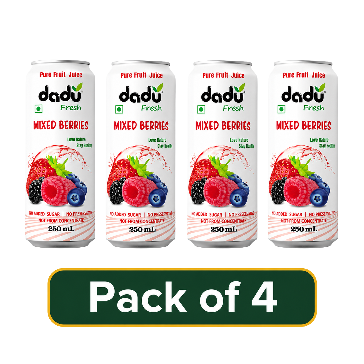 Dadu Fresh Mixed Berries Juice | 100% Pure Fruit Juice | No Added Sugar & No Preservatives | 250ml x Pack of 4 - Dadu Fresh