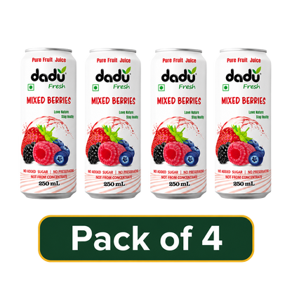 Dadu Fresh Mixed Berries Juice | 100% Pure Fruit Juice | No Added Sugar & No Preservatives | 250ml x Pack of 4 - Dadu Fresh