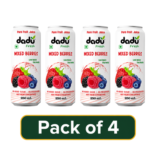 Dadu Fresh Mixed Berries Juice | 100% Pure Fruit Juice | No Added Sugar & No Preservatives | 250ml x Pack of 4 - Dadu Fresh