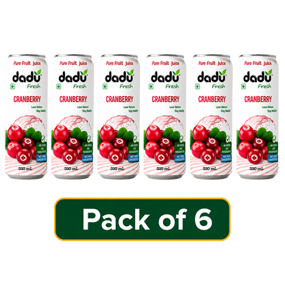 Dadu Fresh Cranberry Juice | 100% Pure Fruit Juice | No Added Sugar & No Preservatives | 320ml x Pack of 6 - Dadu Fresh