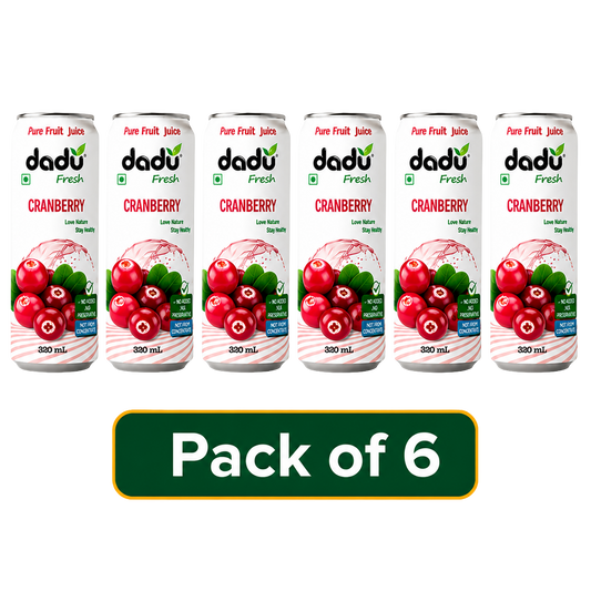 Dadu Fresh Cranberry Juice | 100% Pure Fruit Juice | No Added Sugar & No Preservatives | 320ml x Pack of 6 - Dadu Fresh
