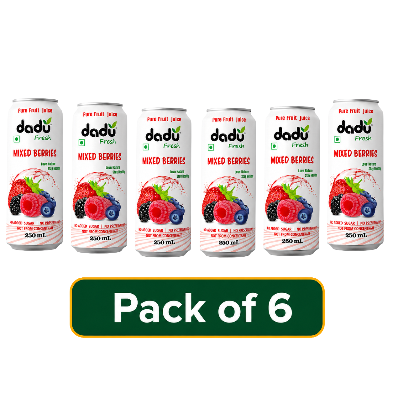 Dadu Fresh Mixed Berries Juice | 100% Pure Fruit Juice | No Added Sugar & No Preservatives | 250ml x Pack of 6 - Dadu Fresh