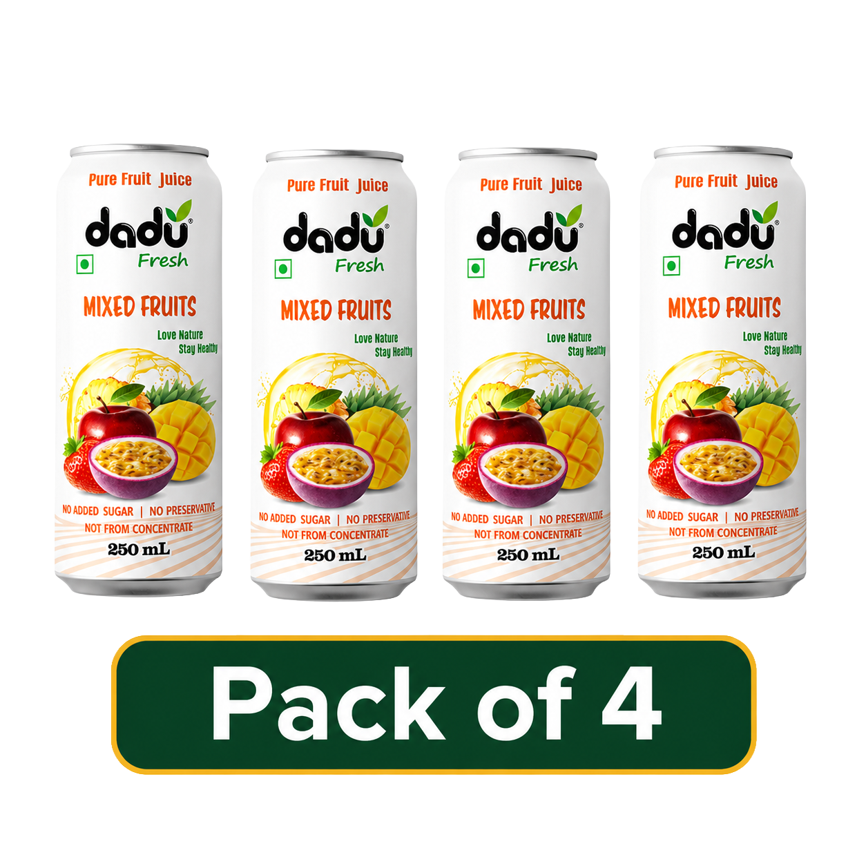 Dadu Fresh Mixed Fruit Juice | 100% Pure Fruit Juice | No Added Sugar & No Preservatives | 250ml x Pack of 4 - Dadu Fresh