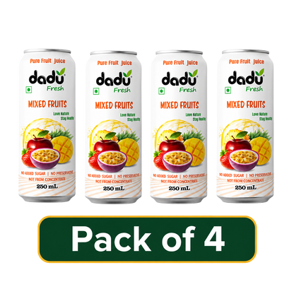 Dadu Fresh Mixed Fruit Juice | 100% Pure Fruit Juice | No Added Sugar & No Preservatives | 250ml x Pack of 4 - Dadu Fresh