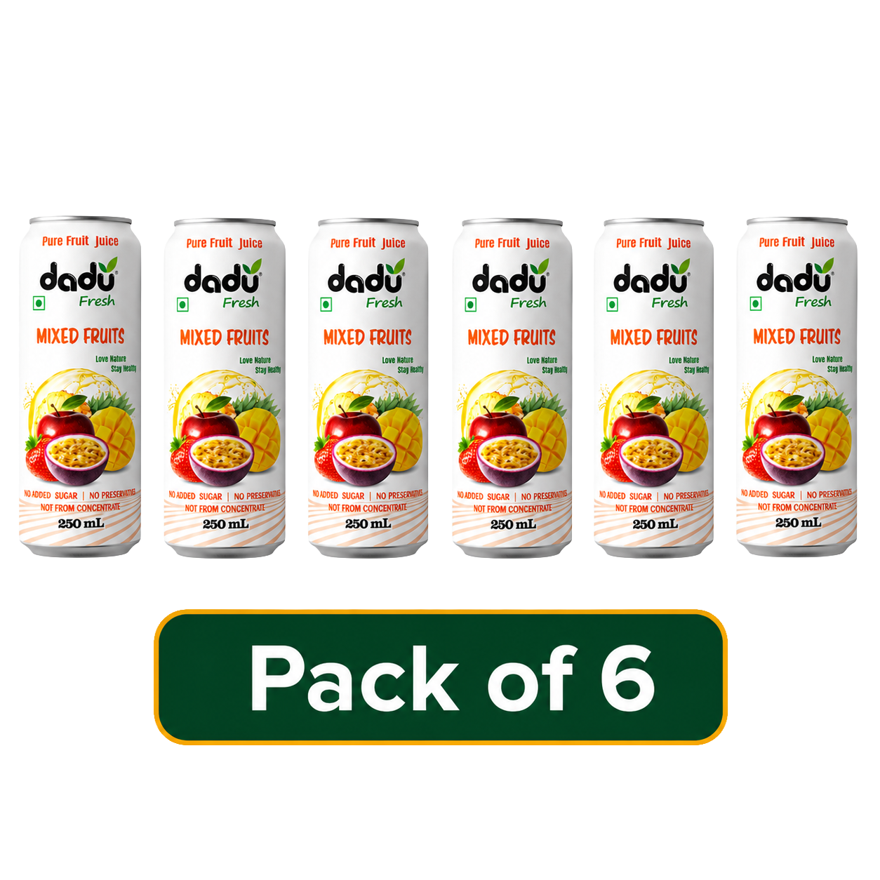 Dadu Fresh Mixed Fruit Juice | 100% Pure Fruit Juice | No Added Sugar & No Preservatives | 250ml x Pack of 6 - Dadu Fresh