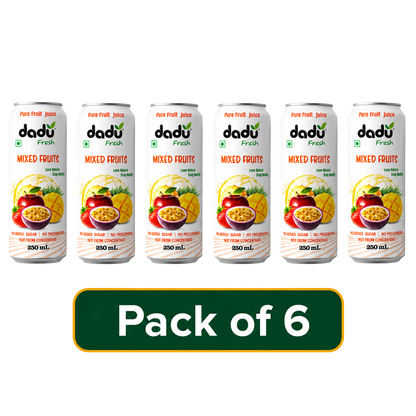 Dadu Fresh Mixed Fruit Juice | 100% Pure Fruit Juice | No Added Sugar & No Preservatives | 250ml x Pack of 6 - Dadu Fresh