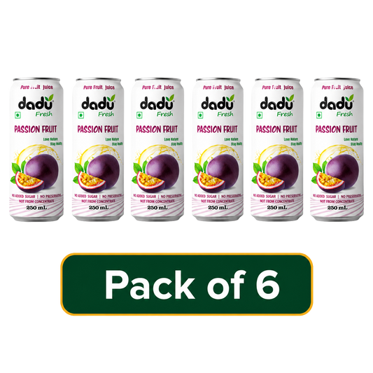 Dadu Fresh Passion Fruit Juice | 100% Pure Fruit Juice | No Added Sugar & No Preservatives | 250ml x Pack of 6 - Dadu Fresh