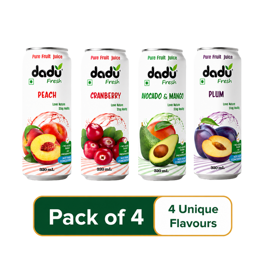 Dadu Fresh Plum, Peach, Avocado and Mango, Cranberry Juice | 100% Pure Fruit Juice | No Added Sugar & No Preservatives | 320ml x Pack of 4 - Dadu Fresh