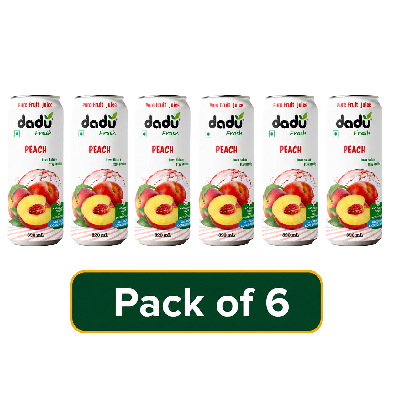Dadu Fresh Peach Juice | 100% Pure Fruit Juice | No Added Sugar & No Preservatives | 320ml x Pack of 6 - Dadu Fresh