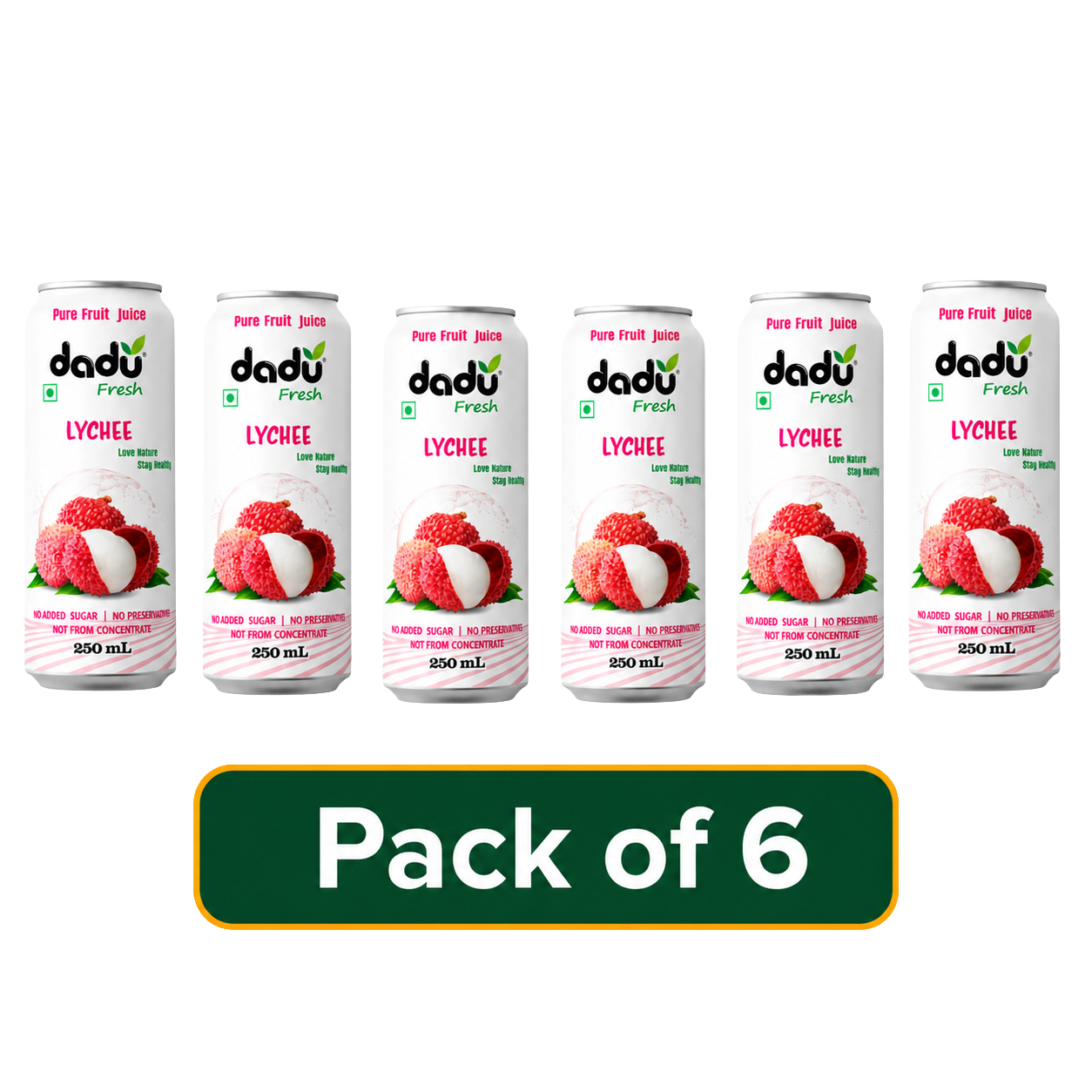 Dadu Fresh Lychee Juice | 100% Pure Fruit Juice | No Added Sugar & No Preservatives | 250ml x Pack of 6 - Dadu Fresh