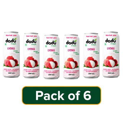 Dadu Fresh Lychee Juice | 100% Pure Fruit Juice | No Added Sugar & No Preservatives | 250ml x Pack of 6 - Dadu Fresh