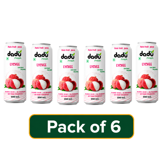 Dadu Fresh Lychee Juice | 100% Pure Fruit Juice | No Added Sugar & No Preservatives | 250ml x Pack of 6 - Dadu Fresh