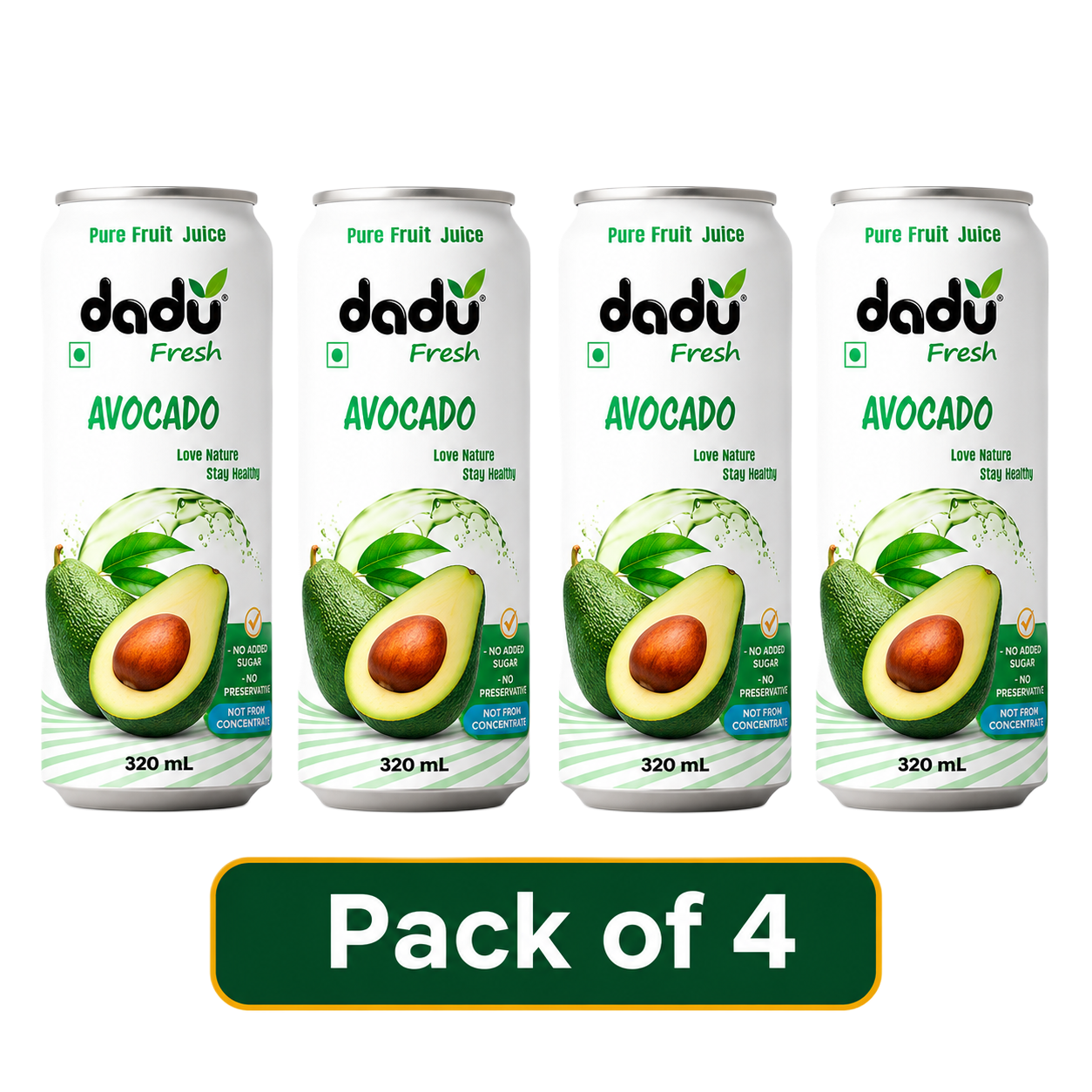 Dadu Fresh Avocado & Mango Juice | 100% Pure Fruit Juice | No Added Sugar & No Preservatives | 320ml x Pack of 4 - Dadu Fresh