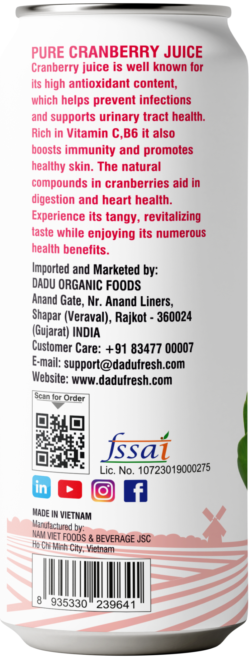 Dadu Fresh Cranberry Juice | Pure Natural Fruit Healthy Beverage