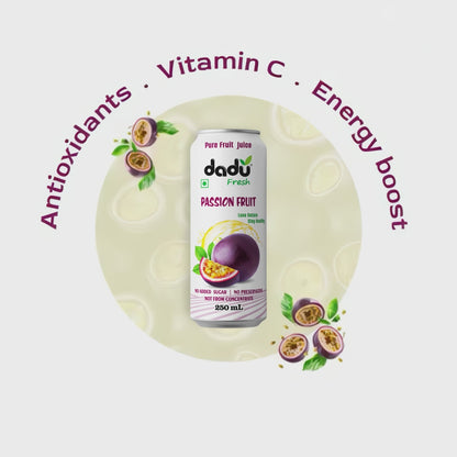 Dadu Fresh Passion Fruit Juice | 100% Pure Fruit Juice | No Added Sugar & No Preservatives | 250ml x Pack of 6